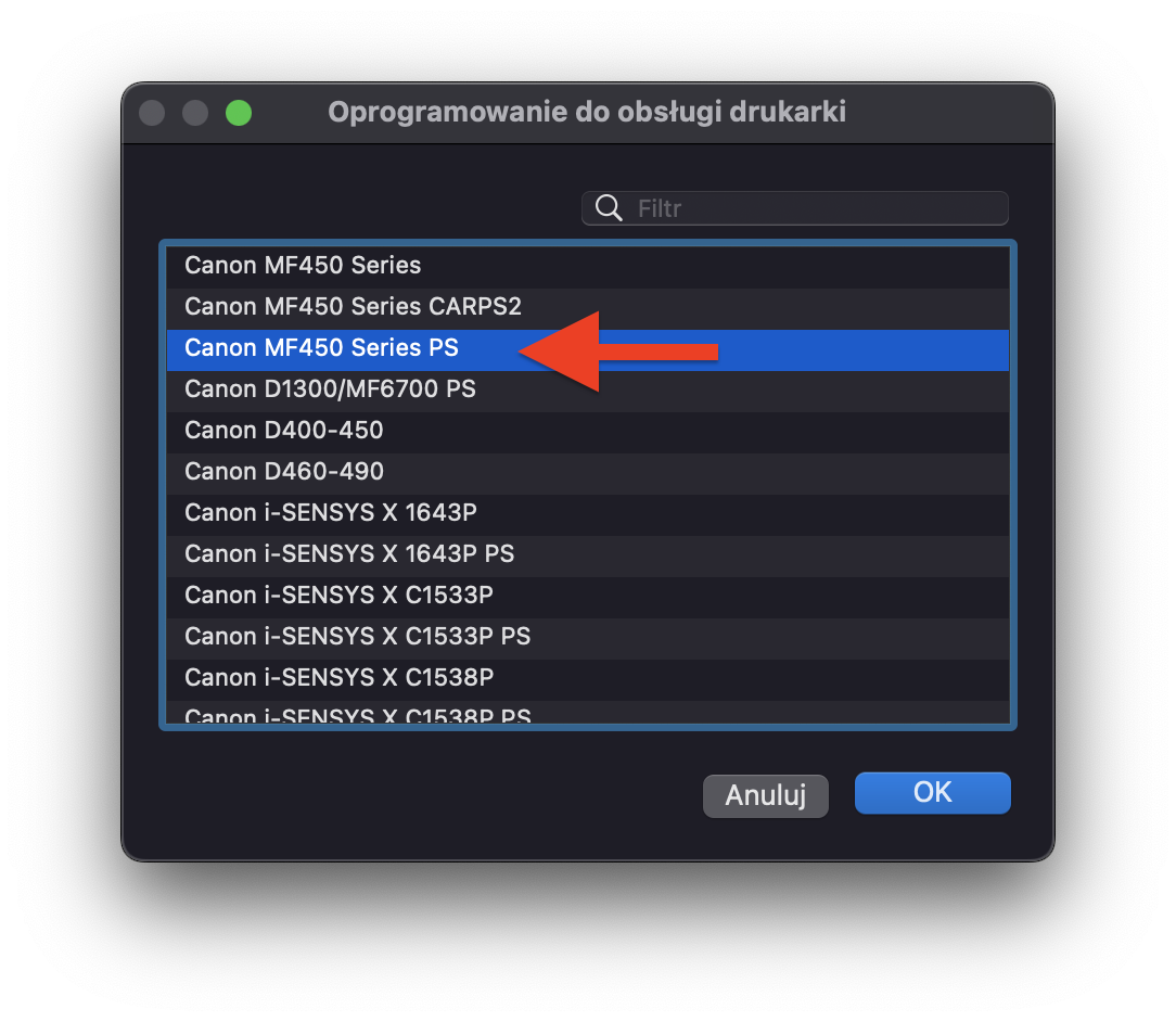 wybór oprogramowania z listy