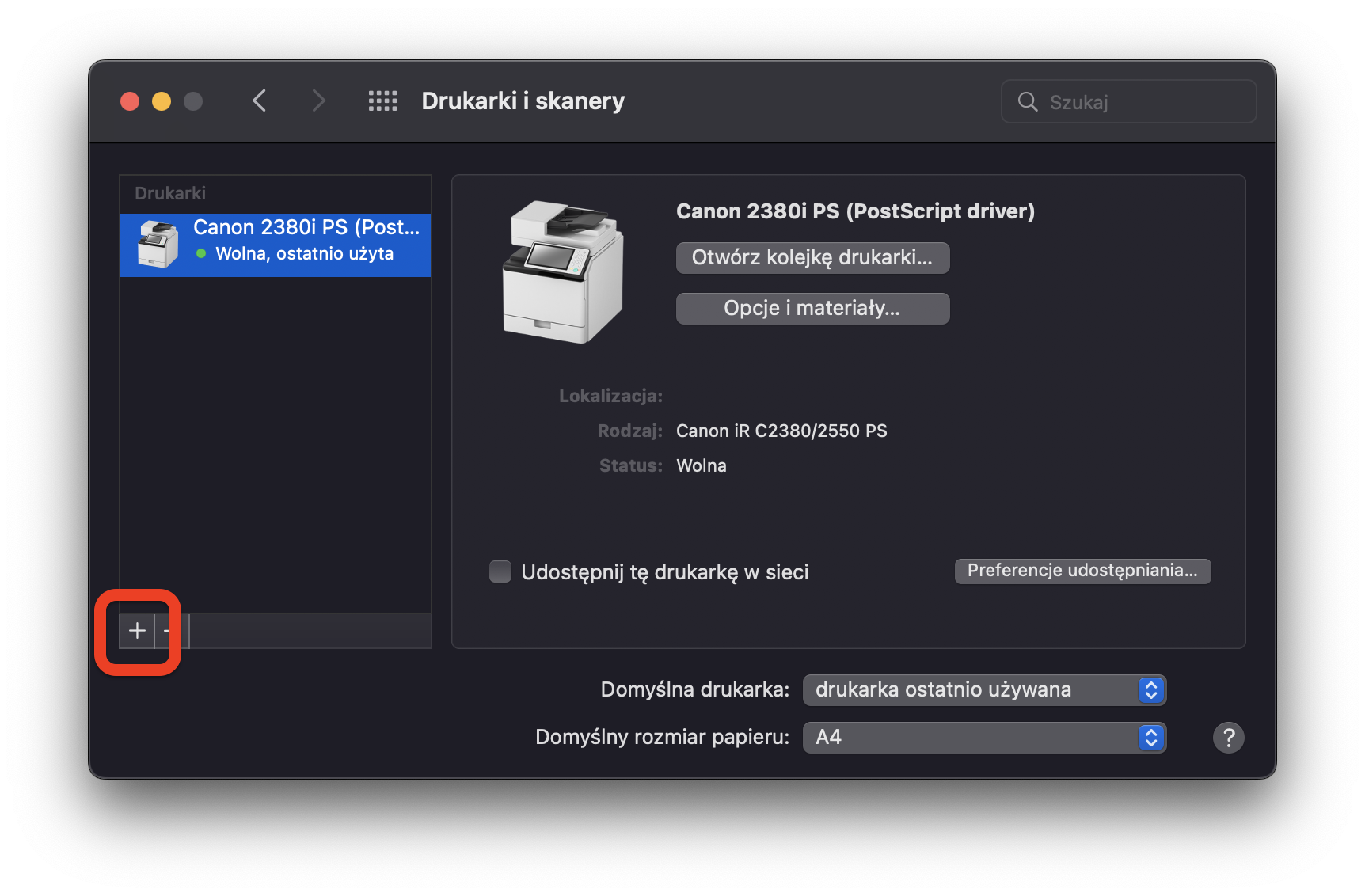 przycisk dodaj drukarkę
