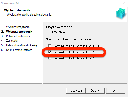 wybierz sterownik pcl
