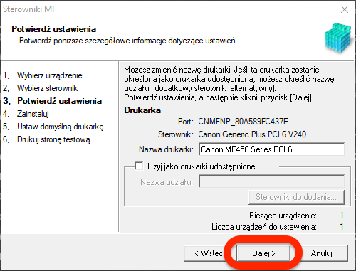 potwierdź ustawienia